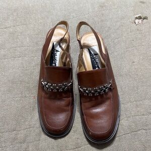 Stylish Brown Leather Mules with Silver Detailing